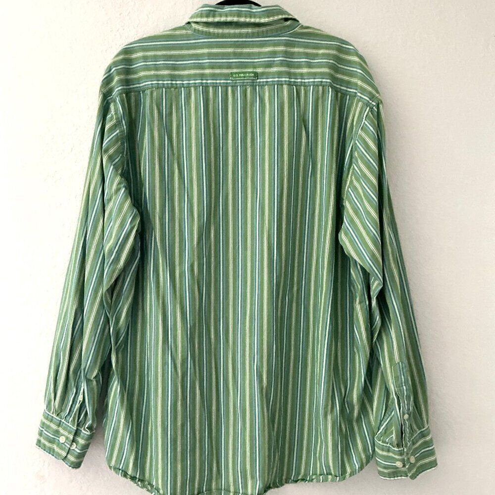 US Polo Assn Men's XL Green Striped Long Sleeve Button Down Shirt Cotton - Picture 4 of 8